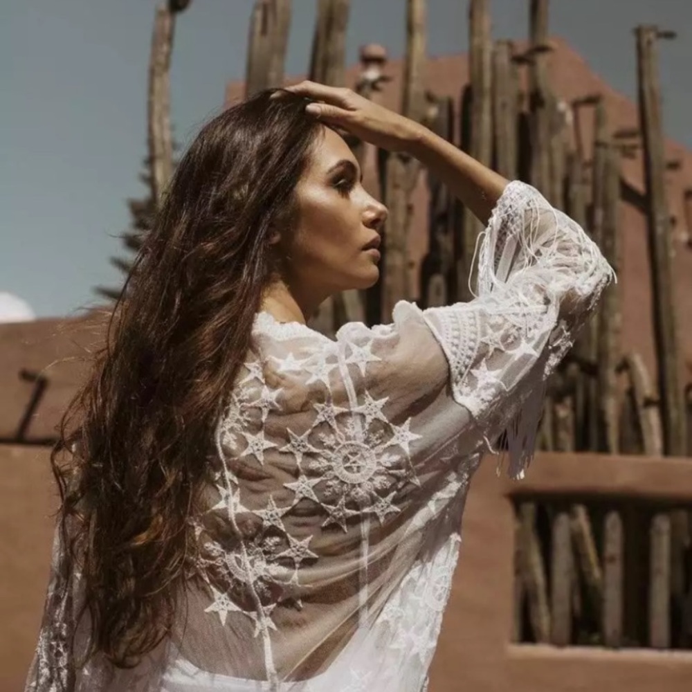 SOLD OUT Bohemian Star Embroidered Sheer Mesh Kimono Wrap - Picture 9 of 12